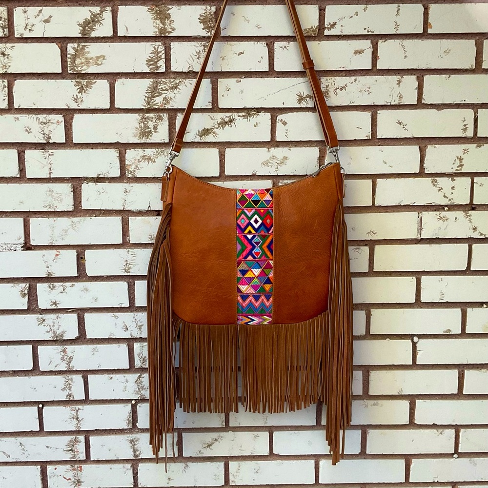 Arloom Large Handcrafted Fringe Leather Bag